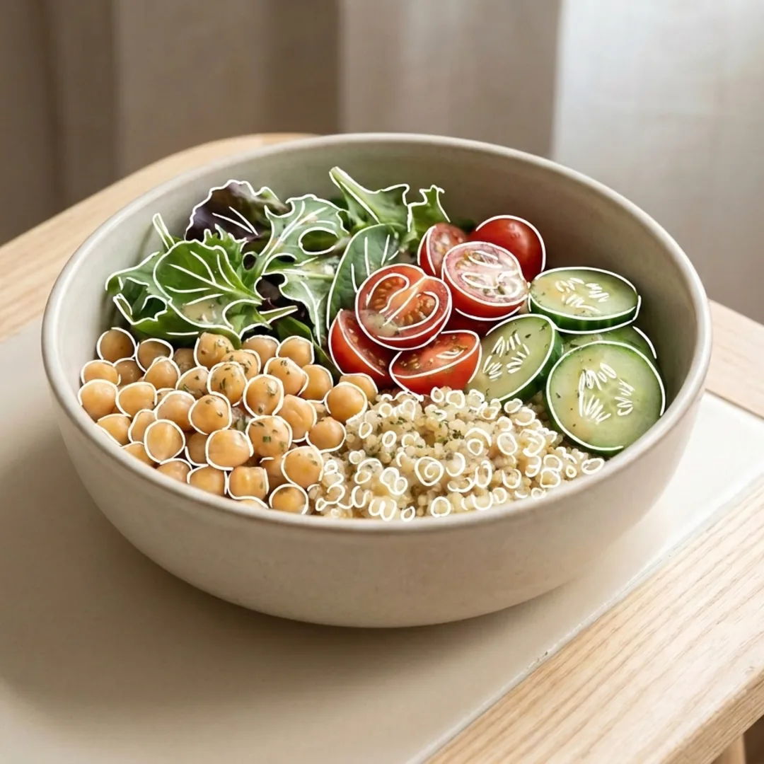Bowl đậu gà với rau và ngũ cốc