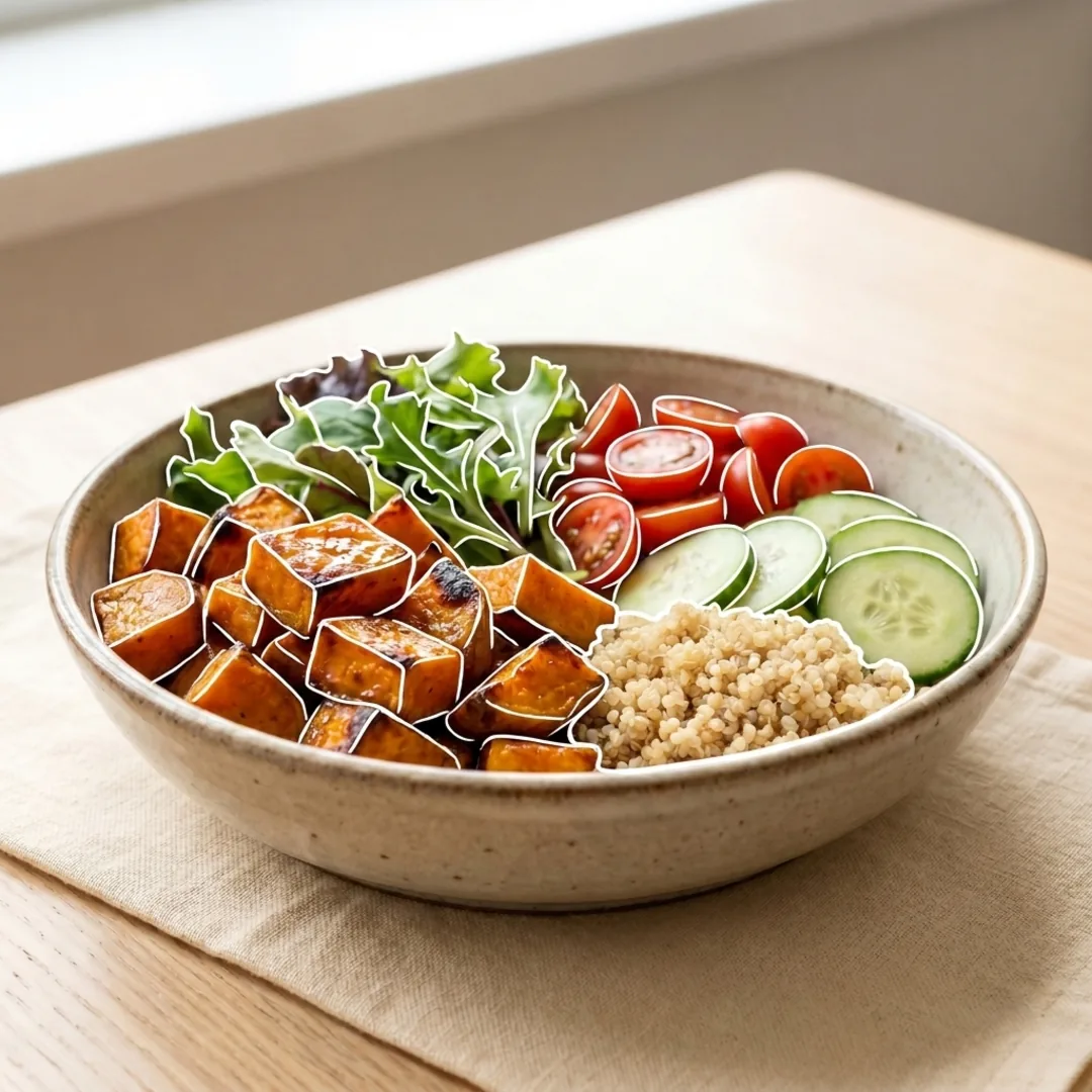 Buddha bowl khoai lang mật với rau và quinoa