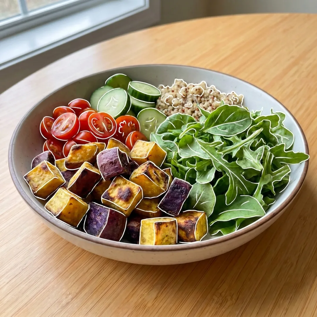 Buddha bowl mix khoai lang vàng và tím
