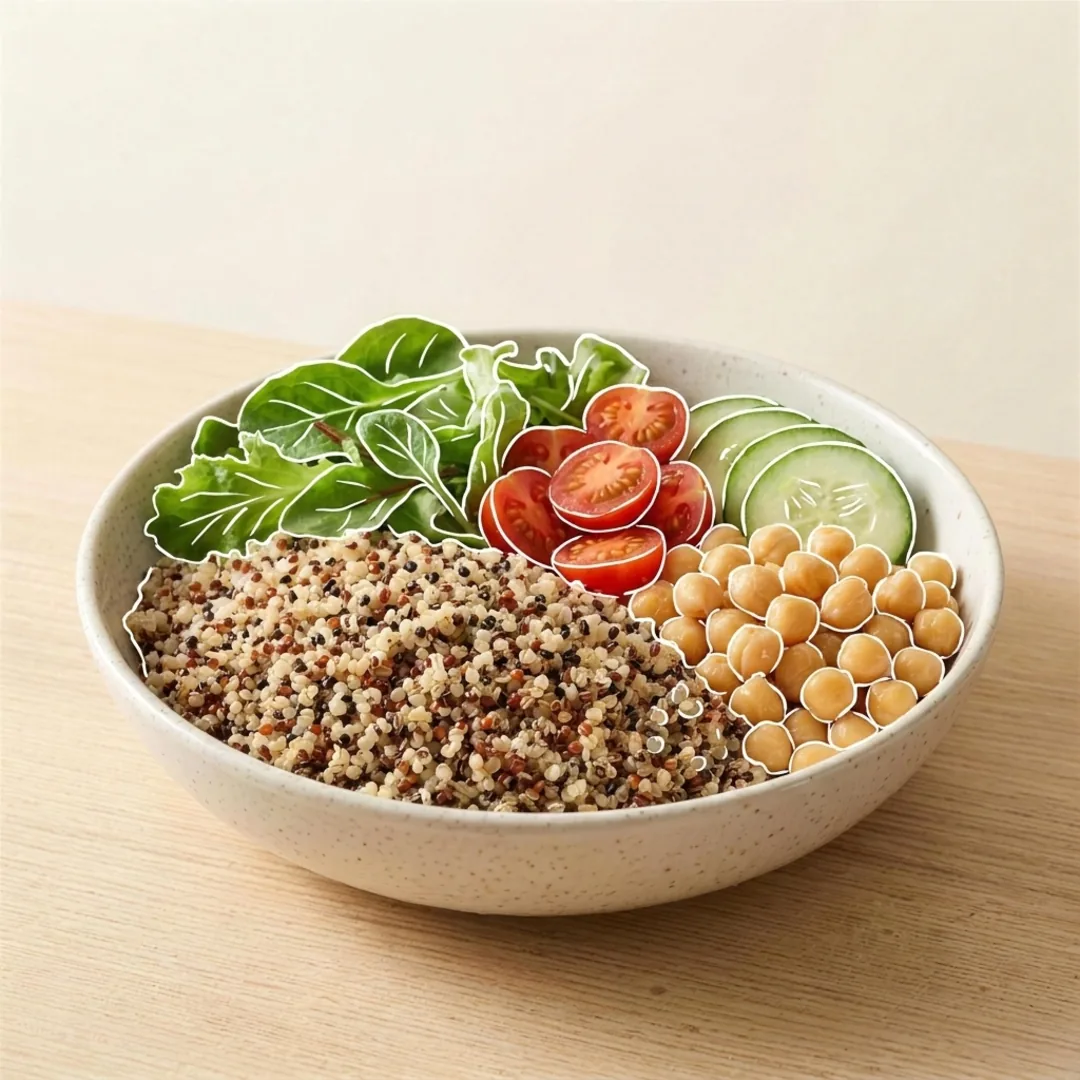 Buddha bowl quinoa 3 màu với rau và đậu gà