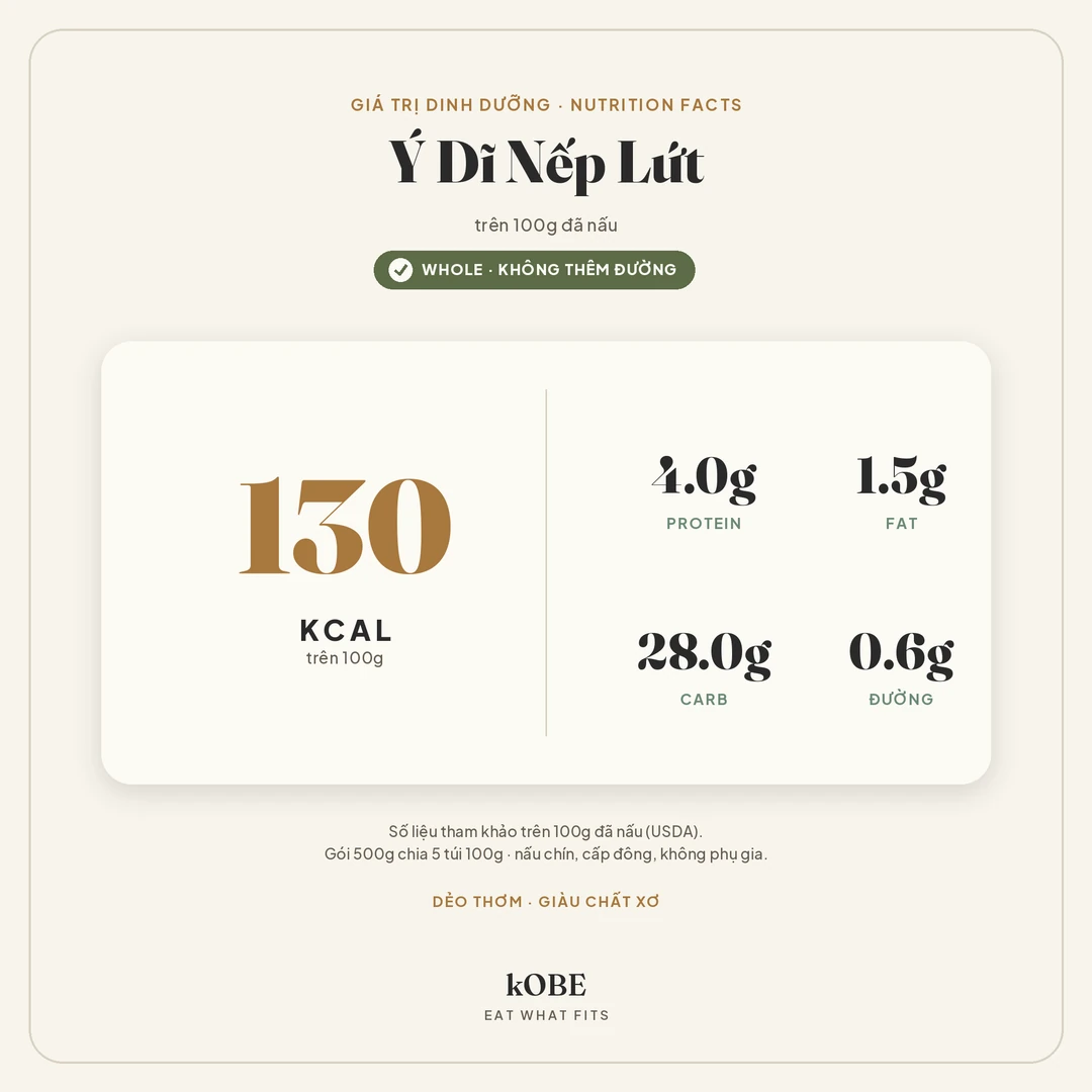 Giá trị dinh dưỡng ý dĩ nếp lứt: 130 kcal/100g